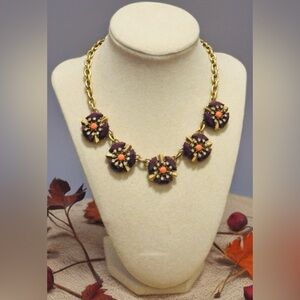 0129 Gold and Purple Floral Necklace